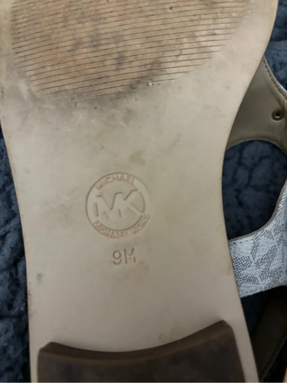 MICHAEL Michael Kors Cream Logo T-Strap Sandals with Gold Hardware